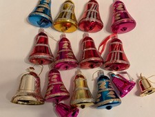Vintage 80s Christmas bell baubles x 15 Shatterproof metallic 