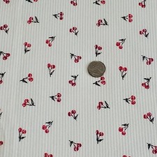 Painting Red Rhino Cotton Knit Fabric RED CHERRIES on White w/ Ribbing 58"W 3Yds