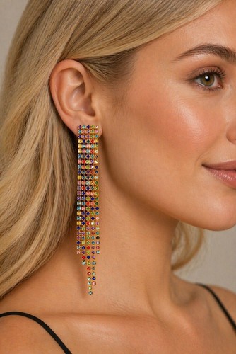 Crystal tassel drop earrings - crystal,