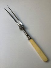 Vintage 2- pronged Stainless Carving Meat Fork Cream Handle & Safety Guard