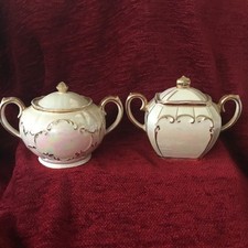Vintage Sadler Gold Lustre Sugar Pots With Lids X2