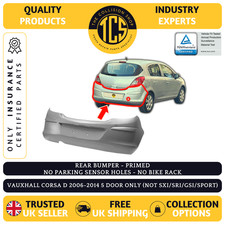 REAR BUMPER PRIMED - FOR VAUXHALL CORSA D 2006-2014 - 5 DR ONLY - HIGH QUALITY