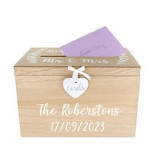 Personalised Wedding Card Post Box All Wooden Memory Gift Box Names & Date Added