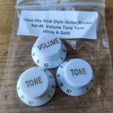 Used 00s White & Gold Strat Stratocaster Style Guitar Knobs 1 Volume 2 Tone #6