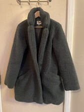 Fat Face Green Tanya Teddy Fuzzy Mid-Length Coat - Size UK14 New Without Tags