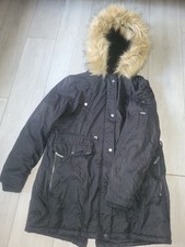 Superdry Black Parka Coat Womens Size 16. Removable Faux Fur Hood