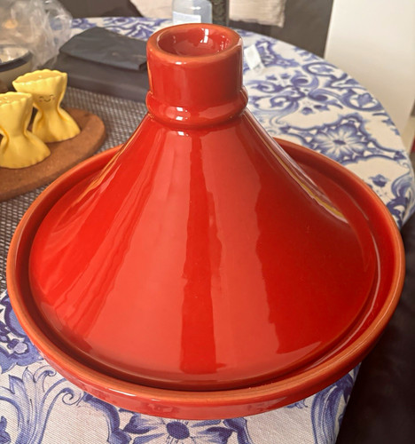 Red glazed ceramic tagine base - red,