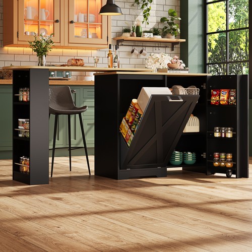 Black rotating kitchen - kitchen, island