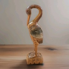 Wooden Carved Crane Bird Ornament 20" Height 