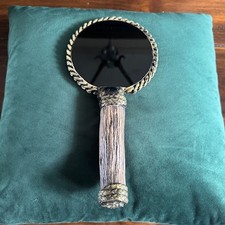 🌿 Handcrafted Obsidian Scrying Mirror with Braided Laurel Design