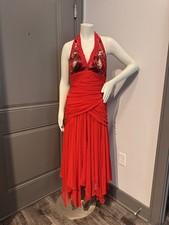 Vintage Lillie Rubin Red Sequin Beaded Halter Evening Dress Size 8 Cocktail Gown