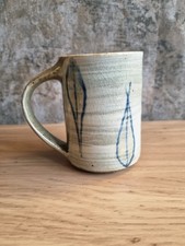 Leach Studio pottery St Ives Cornwall Seasalt glazed coffee mug cup blue leaf