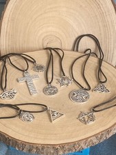 Pendant Necklace Joblot Bundle Antique Silver Plated Moon Sun Vintage Cross