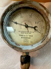 Rare Vintage Brass &Cast Iron US Gauge Co. Tons On 8” Ram Hydraulic Gauge 7-1/4”