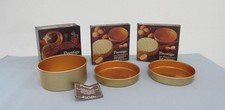 3 vintage Prestige Ovenglo gold colour cake baking sponge tins pans boxed 1979?