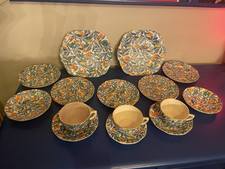 Antique 15 Piece Barker Brothers Pottery “Fantasy” Cups, Plates 