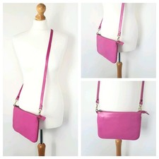 BODEN 100% Leather Pink Crossbody Clutch Bag With Detachable Strap-GC