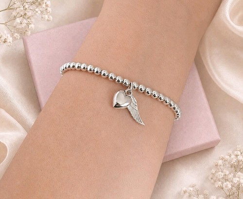 Silver angel wing - wing, heart