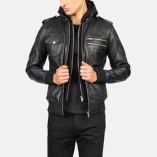 Black Leather Jacket Hooded
