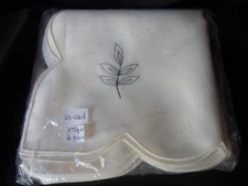 4x 11 " square white linen table napkins with leaf design