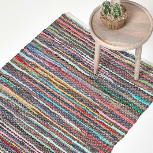 Handmade indian chindi rag - indian, rug