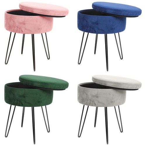 Round velvet storage footstool - round,