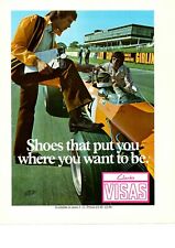 Retro Vintage Magazine Advert - Clarks Shoes and single seater racing car - 1971