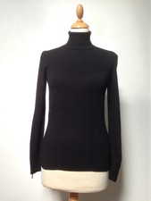 Karen Millen poloneck jumper S black plain and ribbed knit, zipped sleeve cuffs
