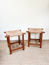 Pair of Vintage Mahogany Rush Seat Stools