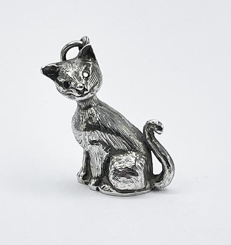 Silver cat pendant - silver,