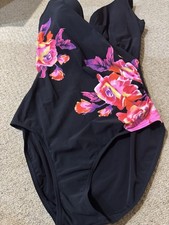 Women's Black And Floral One-Piece Swimsuit Size 36e Cup By M&S