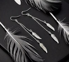 Long Silver Feather earrings -