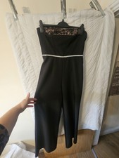 Lipsy Strapless Black Diamanté Lace Jumpsuit Size 10 Brand New With Tags