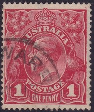 AUST KGV 1d RED SINGLE Wk. FLAW - DAMAGED RIGHT FRAME. USED. (L583)