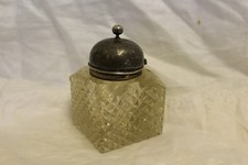 Antique Glass Inkwell Metal