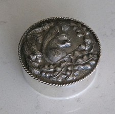 Vintage Hallmarked Sterling Silver Pill Box Depicting Squirrel With Acorn Leaves