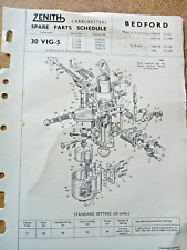 BEDFORD MODEL M TRUCK ZENITH CARBURETTOR PARTS DATA 1948 DESCRIPTIVE LEAFLET