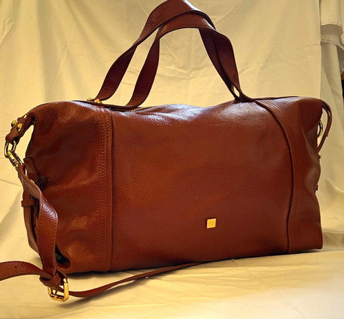 Brown leather duffle - pc,
