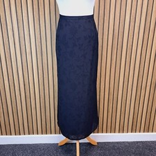 Laura Ashley UK Maxi Skirt 16 Black Floral Sheer Lined Straight Vintage