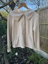 M&S PER UNA UK L Jacket Top Collared Pockets Beige Velvet Soft  Front Buttons