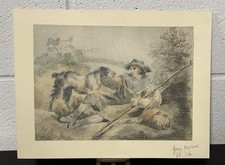 Vintage Coloured Lithograph After George Morland – “The Shepherd Boy” With Dog