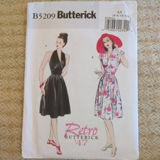 Butterick "Retro '47" Easy Sewing Pattern 5209: Lady's 1947 Vintage Dresses 6-12