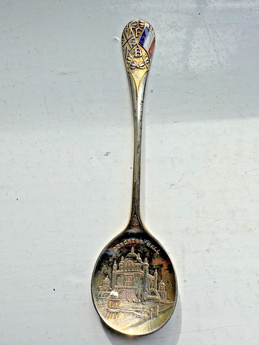 Silver enamel spoon - enamel,