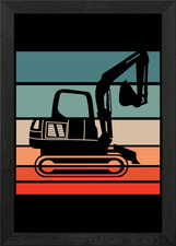 Excavator Retro Vintage Framed