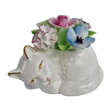 Royal Doulton Cat Figurine / Bone China Sleeping Cat – Made in England
