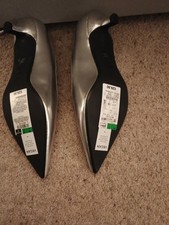 Ladies Marks And Spencer Silver Kitten Heel Court Shoe Brand New With Labels