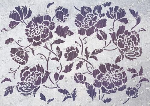 Peony flower pattern stencil - peony, 3