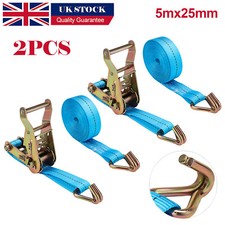 2*1500kg 25mm x 5m Heavy Duty Ratchet Straps Tie Down 1.5 Ton 1500 kg webbing