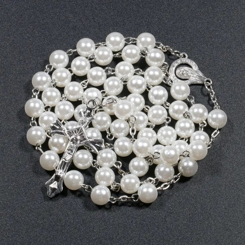 White rosary beads with - white,