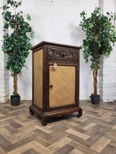 Beautiful Antique Vintage Oak & Rattan Pot Cupboard Cabinet Arts & Crafts